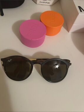 Ray-Ban Tortoiseshell Frame Sunglasses with Dark Lenses